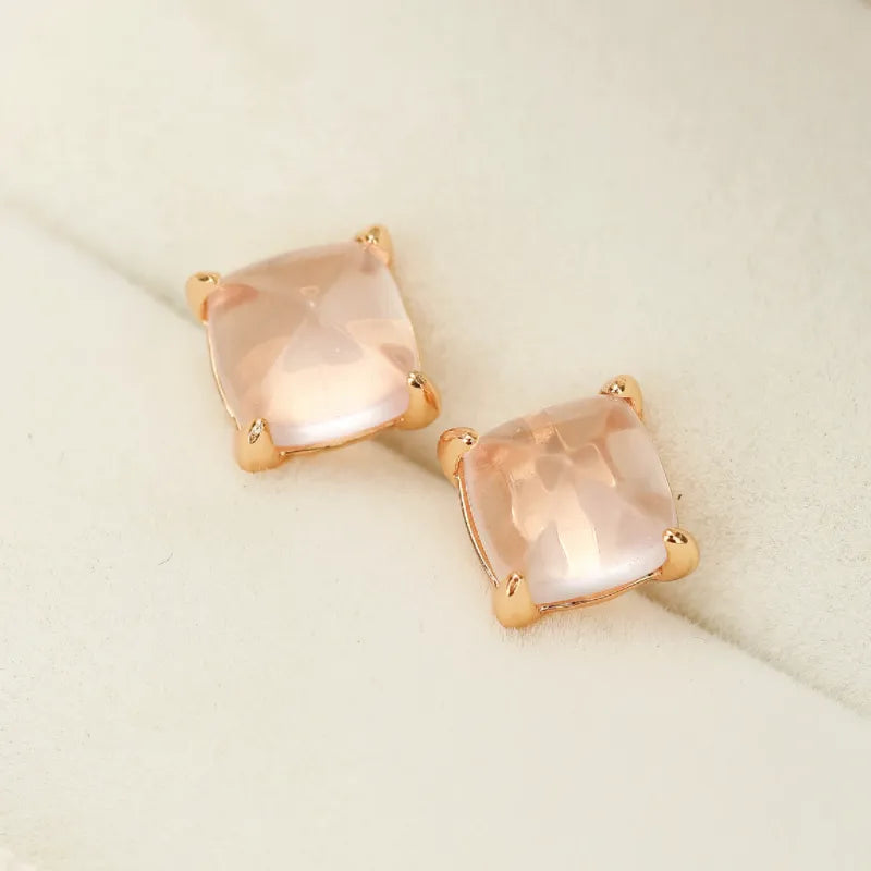 Rose Quartz Earrings "Twin Sparkle" Gold-Plated Silver