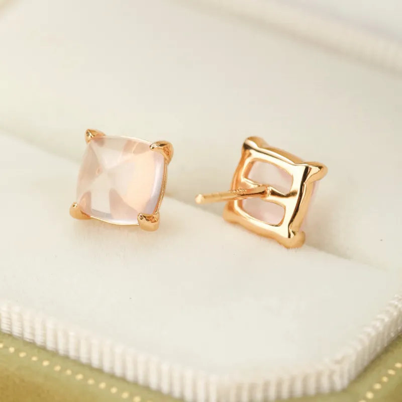 Rose Quartz Earrings "Twin Sparkle" Gold-Plated Silver