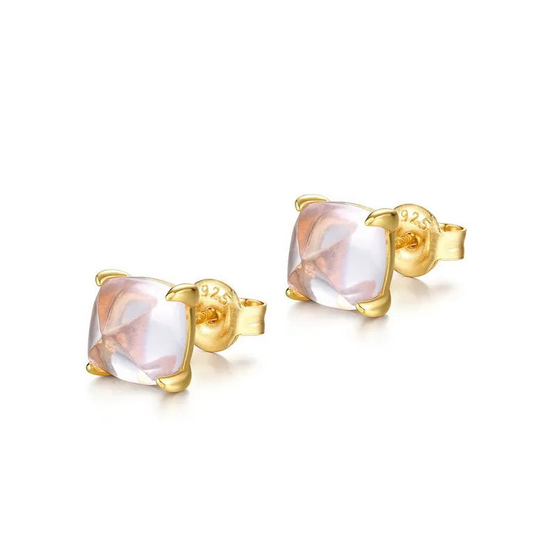 Rose Quartz Earrings "Twin Sparkle" Gold-Plated Silver