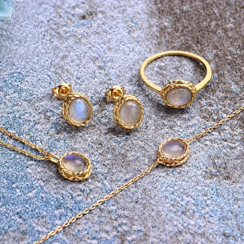 Bague Aigue Marine ou Labradorite "Charme Marin" Argent Doré Or