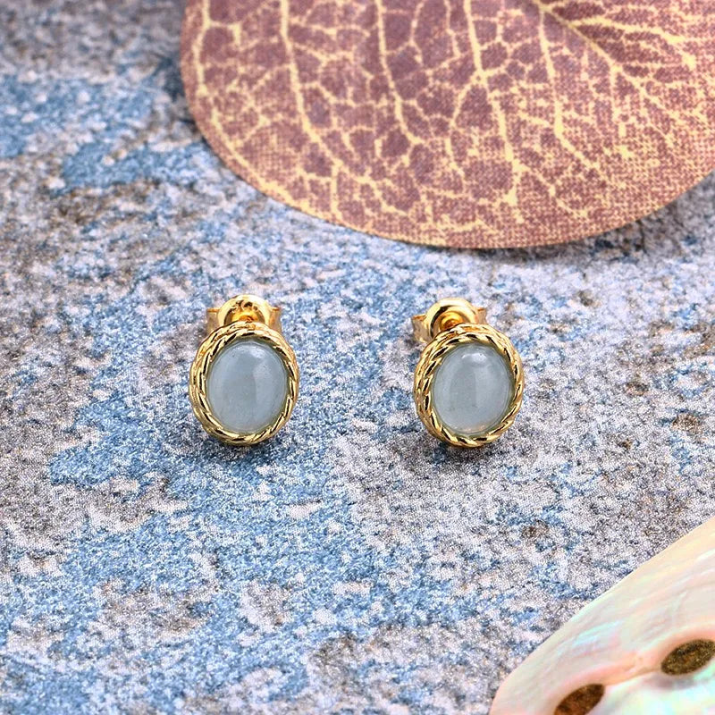 Aquamarine or Labradorite Earrings "Marine Charm" Gold-Plated Silver