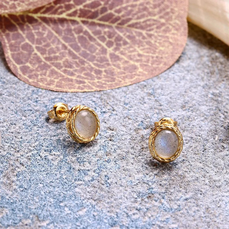 Aquamarine or Labradorite Earrings "Marine Charm" Gold-Plated Silver