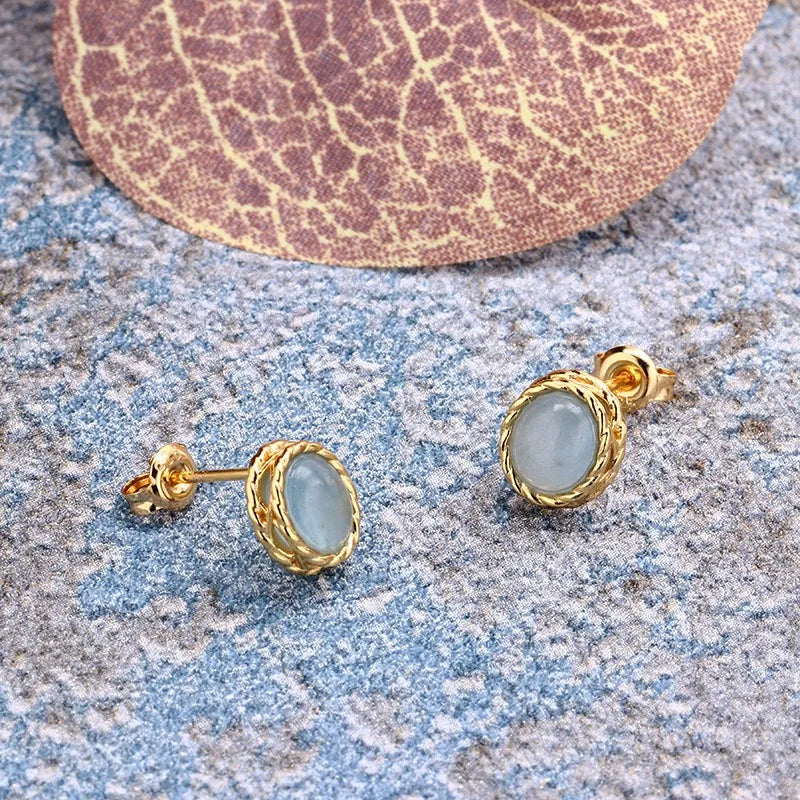 Aquamarine or Labradorite Earrings "Marine Charm" Gold-Plated Silver