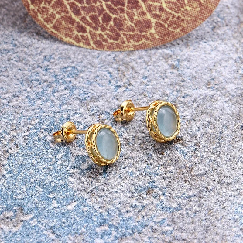 Aquamarine or Labradorite Earrings "Marine Charm" Gold-Plated Silver