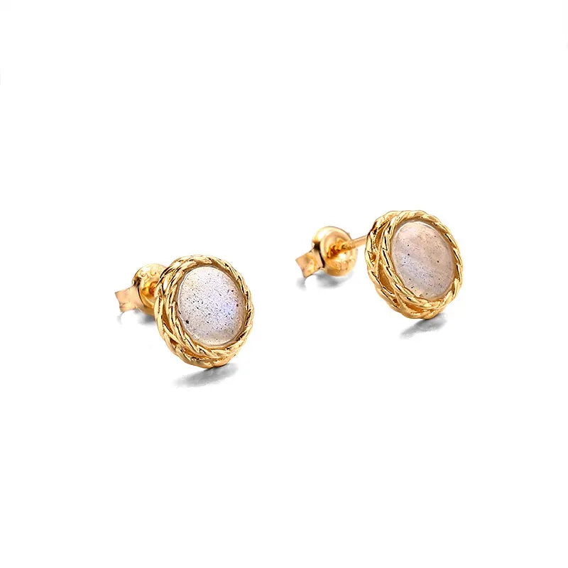 Aquamarine or Labradorite Earrings "Marine Charm" Gold-Plated Silver