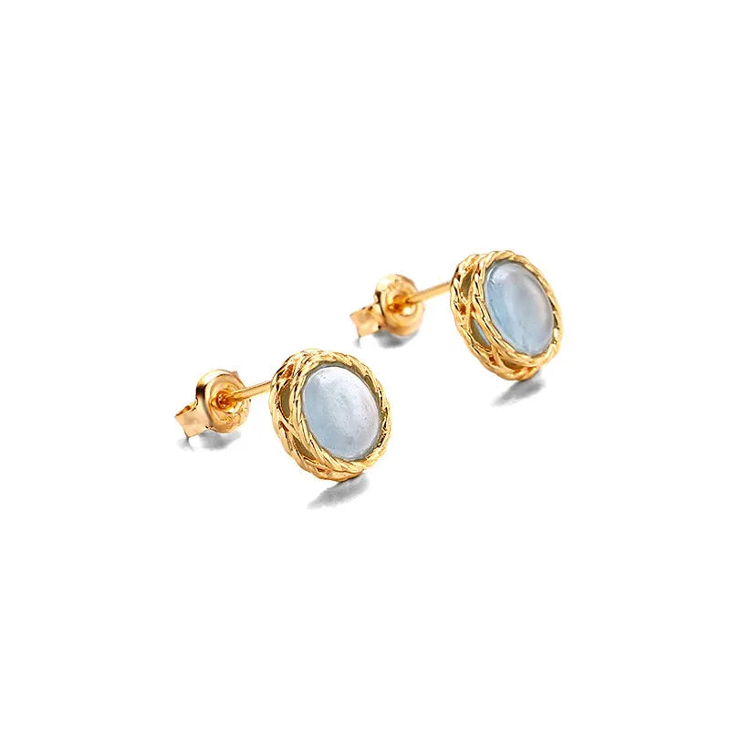 Aquamarine or Labradorite Earrings "Marine Charm" Gold-Plated Silver