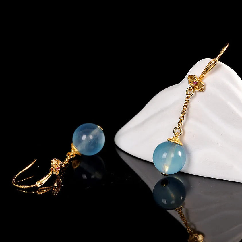 Aquamarine Earrings "Ocean of Gold" Gold-Plated Silver