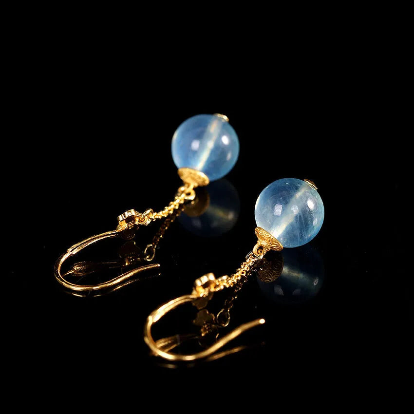 Aquamarine Earrings "Ocean of Gold" Gold-Plated Silver