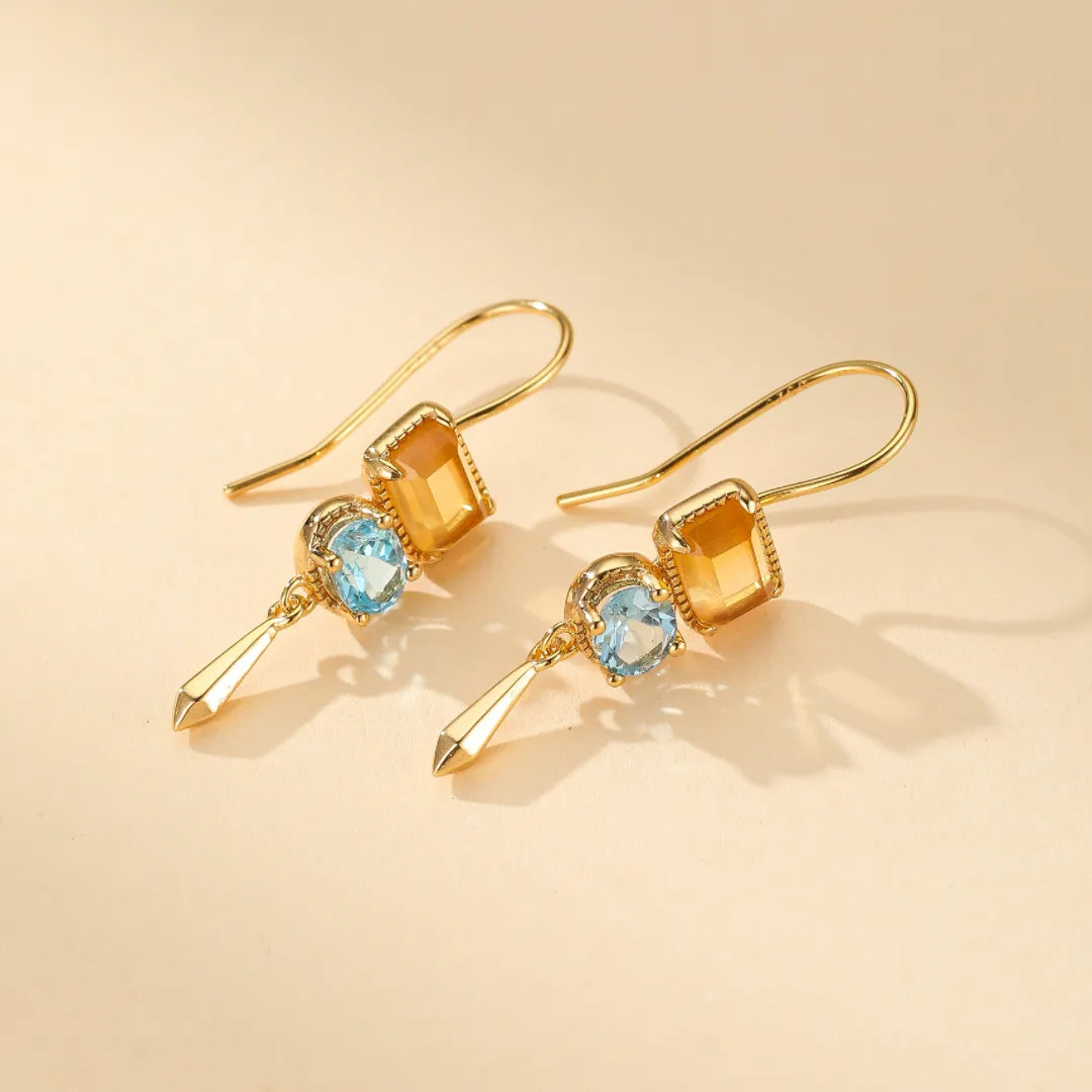 Citrine and Topaz Earrings "Sun and Sky" Gold-Plated Silver