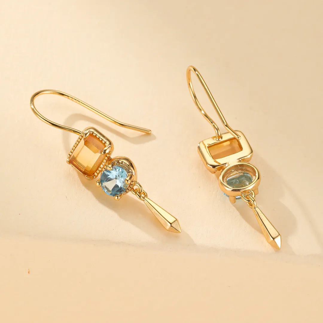 Citrine and Topaz Earrings "Sun and Sky" Gold-Plated Silver