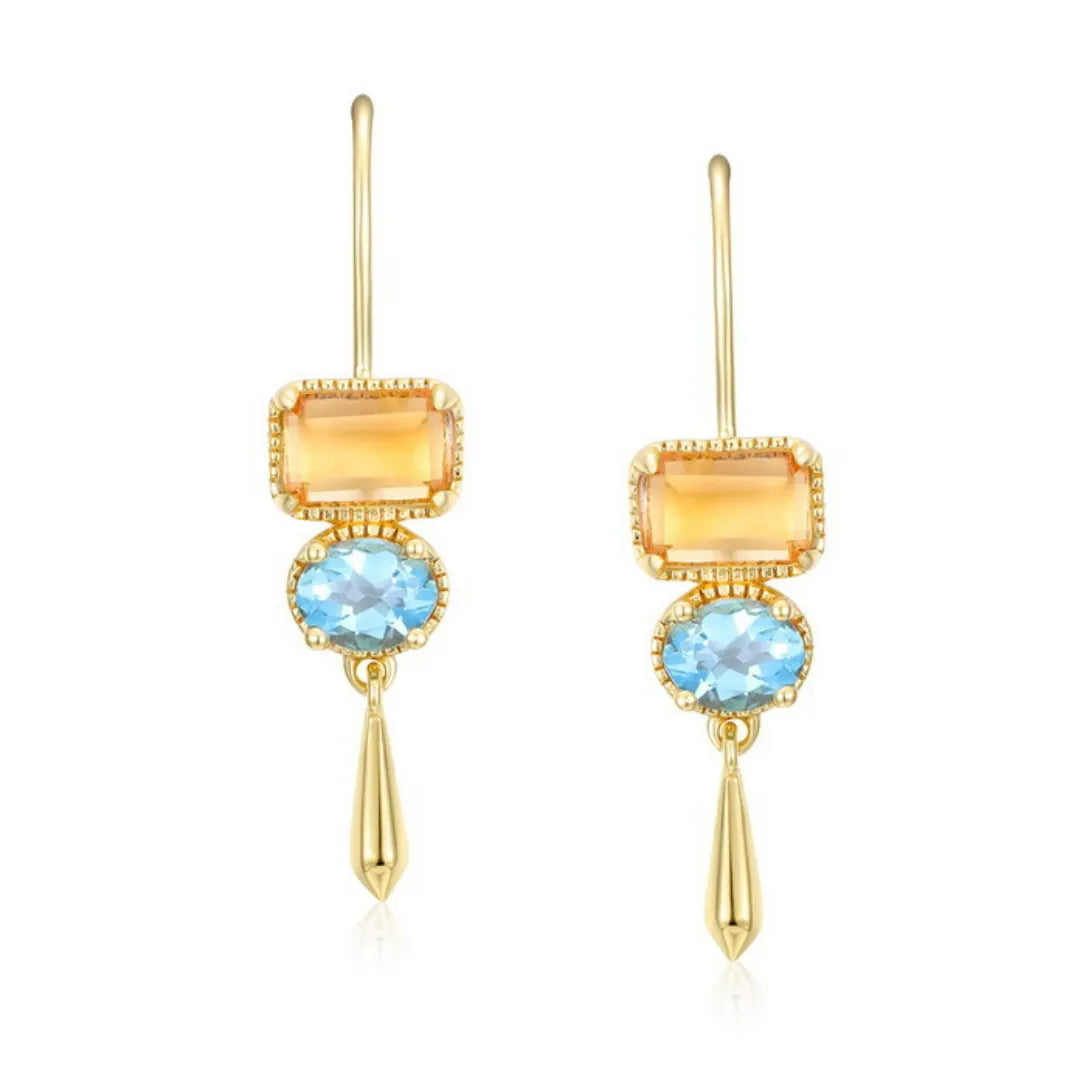 Citrine and Topaz Earrings "Sun and Sky" Gold-Plated Silver