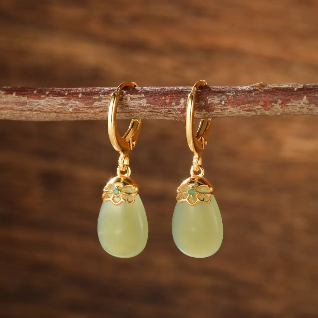 Earrings Jade "Golden Calm" Gold-Plated Silver