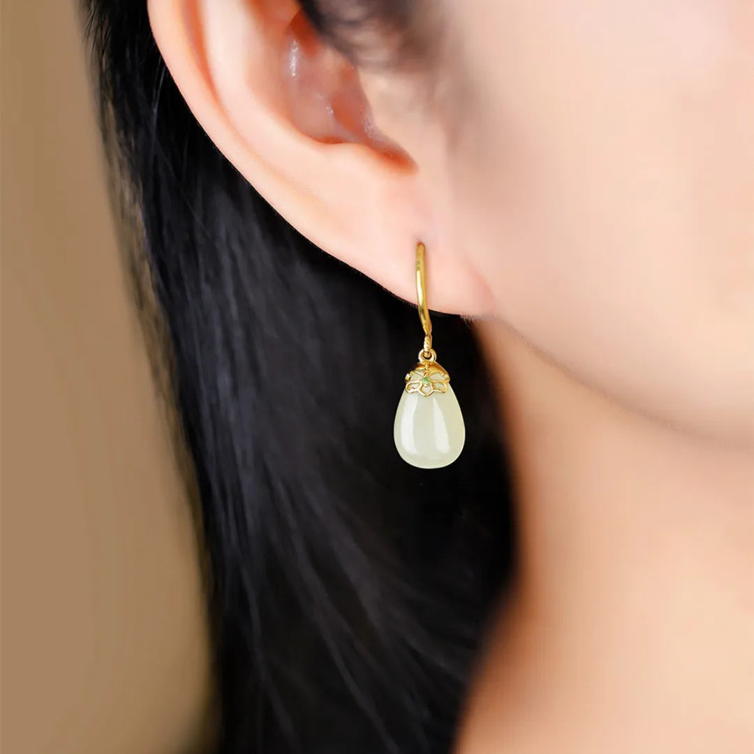 Earrings Jade "Golden Calm" Gold-Plated Silver