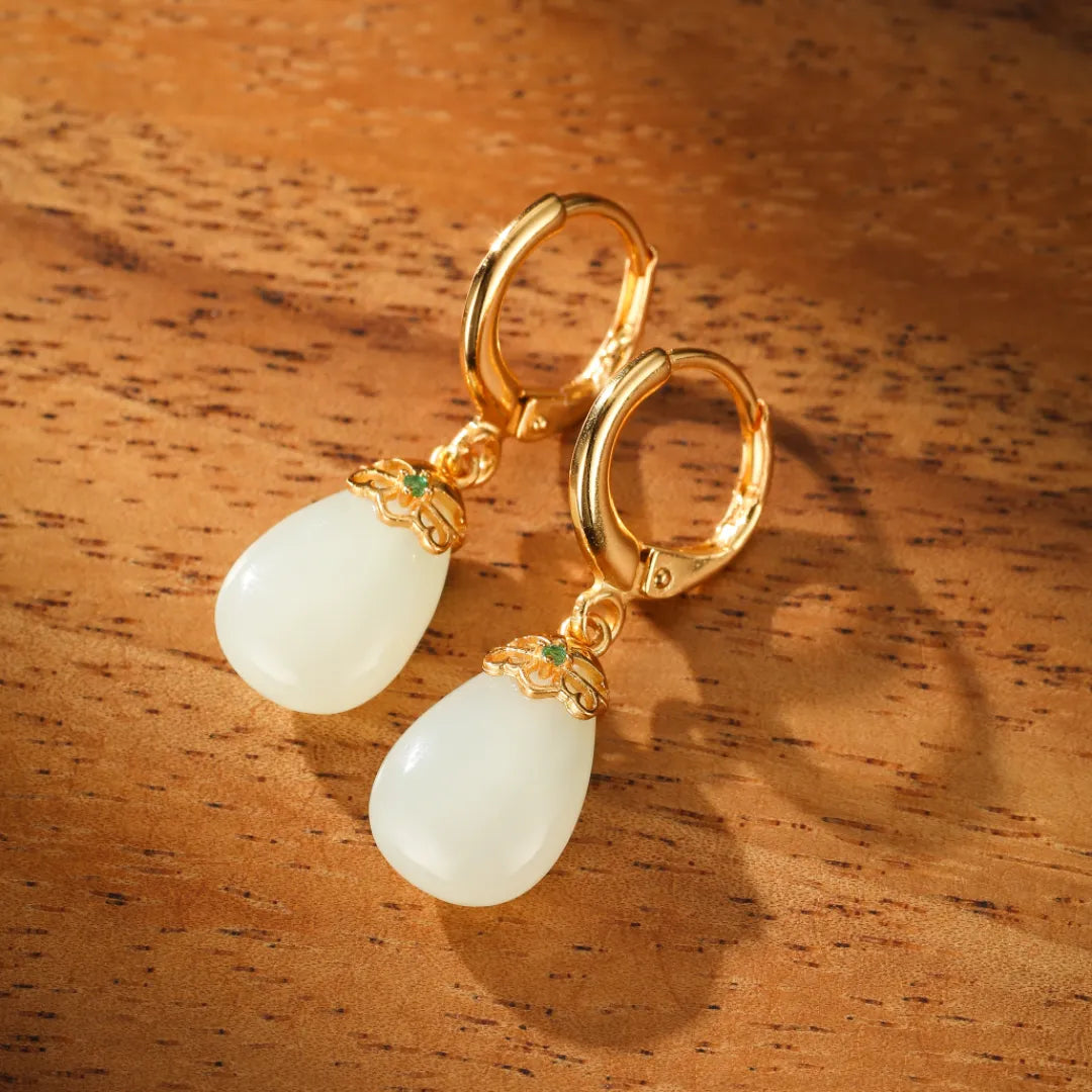 Earrings Jade "Golden Calm" Gold-Plated Silver