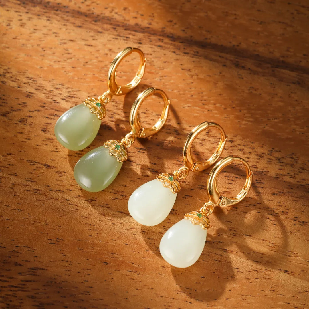 Earrings Jade "Golden Calm" Gold-Plated Silver