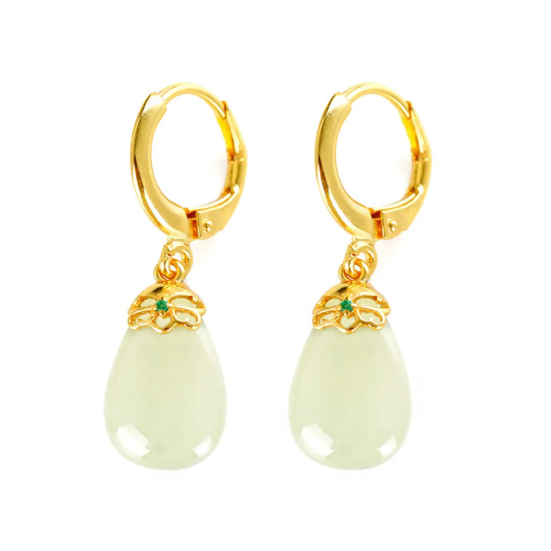 Earrings Jade "Golden Calm" Gold-Plated Silver