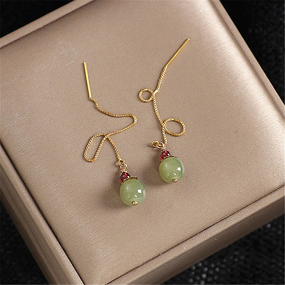 Earrings Jade and Agate "Fruit of Abundance" Gold-Plated Silver