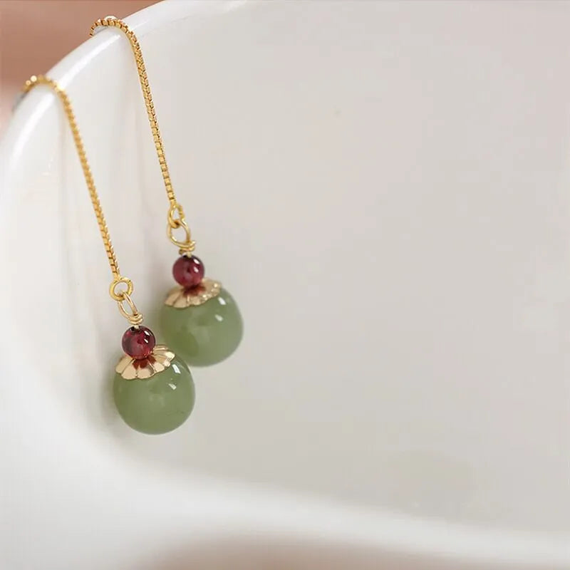 Earrings Jade and Agate "Fruit of Abundance" Gold-Plated Silver
