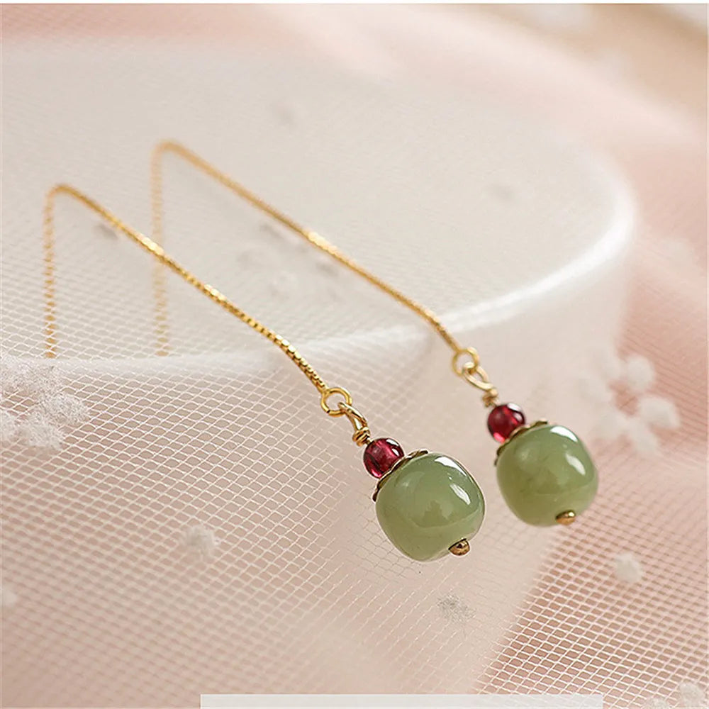 Earrings Jade and Agate "Fruit of Abundance" Gold-Plated Silver