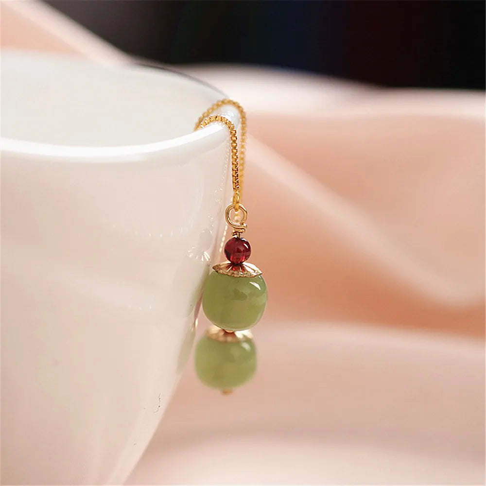 Earrings Jade and Agate "Fruit of Abundance" Gold-Plated Silver