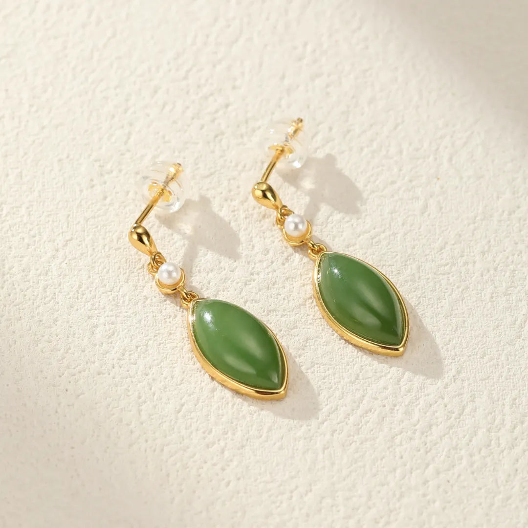 Jade and Pearl Earrings “Natural Elegance” Gold-Plated Silver 18K