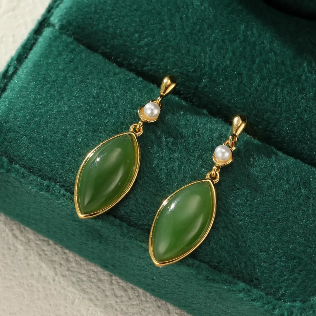 Jade and Pearl Earrings “Natural Elegance” Gold-Plated Silver 18K
