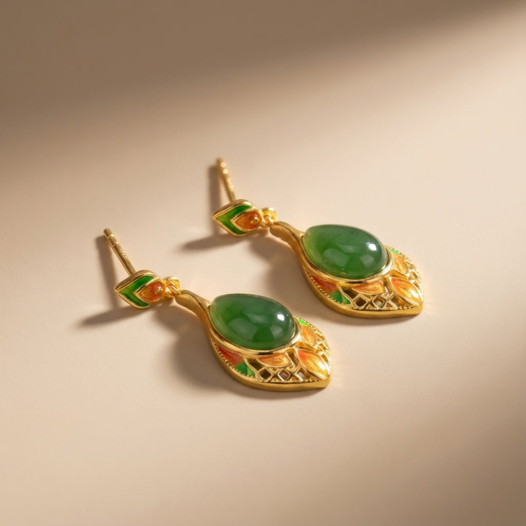 Boucles d'Oreilles Jade "Nature Douce" Argent Doré Or