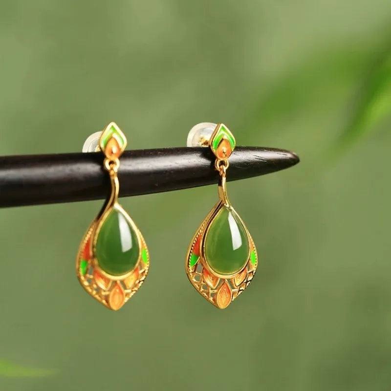 Boucles d'Oreilles Jade "Nature Douce" Argent Doré Or