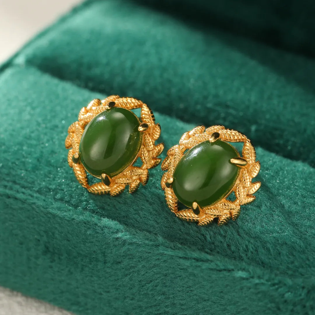 Jade Earrings "Queen of Balance" Gold-Plated Silver