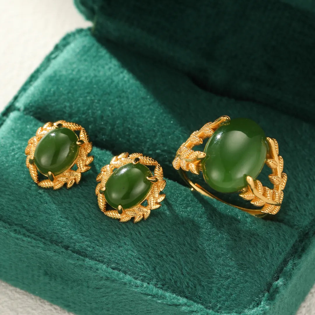 Jade Earrings "Queen of Balance" Gold-Plated Silver