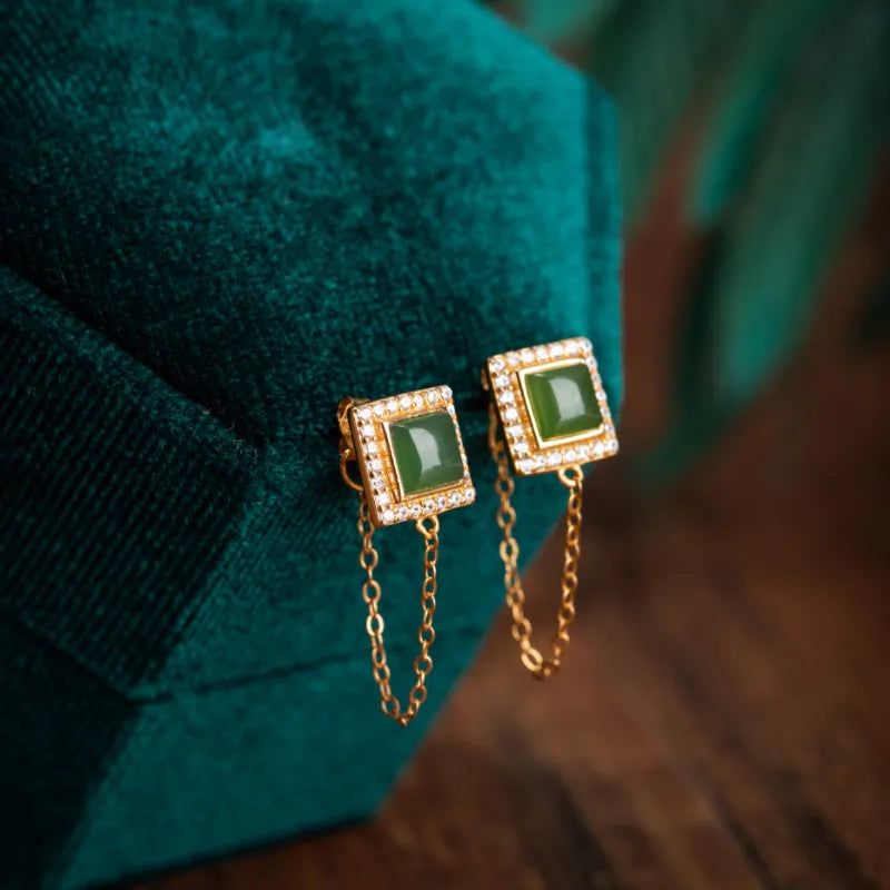 Jade Earrings "Sweet Queen" Gold-Plated Silver