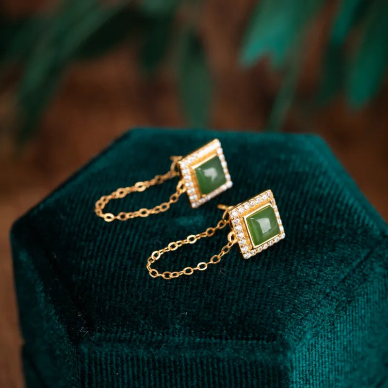 Jade Earrings "Sweet Queen" Gold-Plated Silver