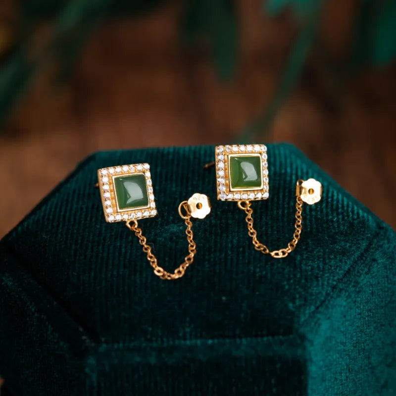 Jade Earrings "Sweet Queen" Gold-Plated Silver