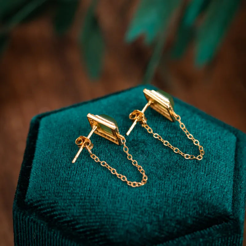 Jade Earrings "Sweet Queen" Gold-Plated Silver