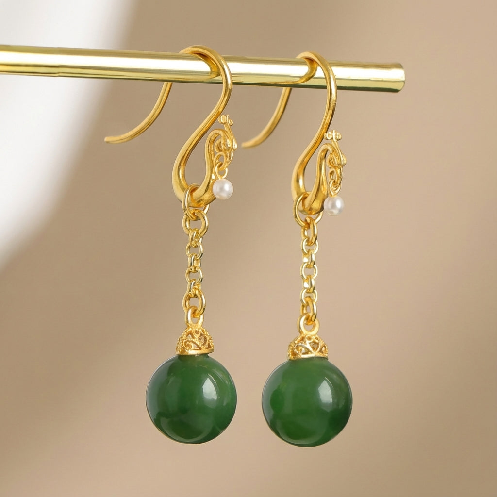 Boucles d'Oreilles Jade "Trésor Serein" Argent Doré Or