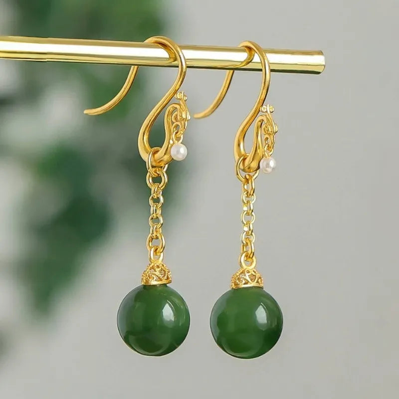 Boucles d'Oreilles Jade "Trésor Serein" Argent Doré Or