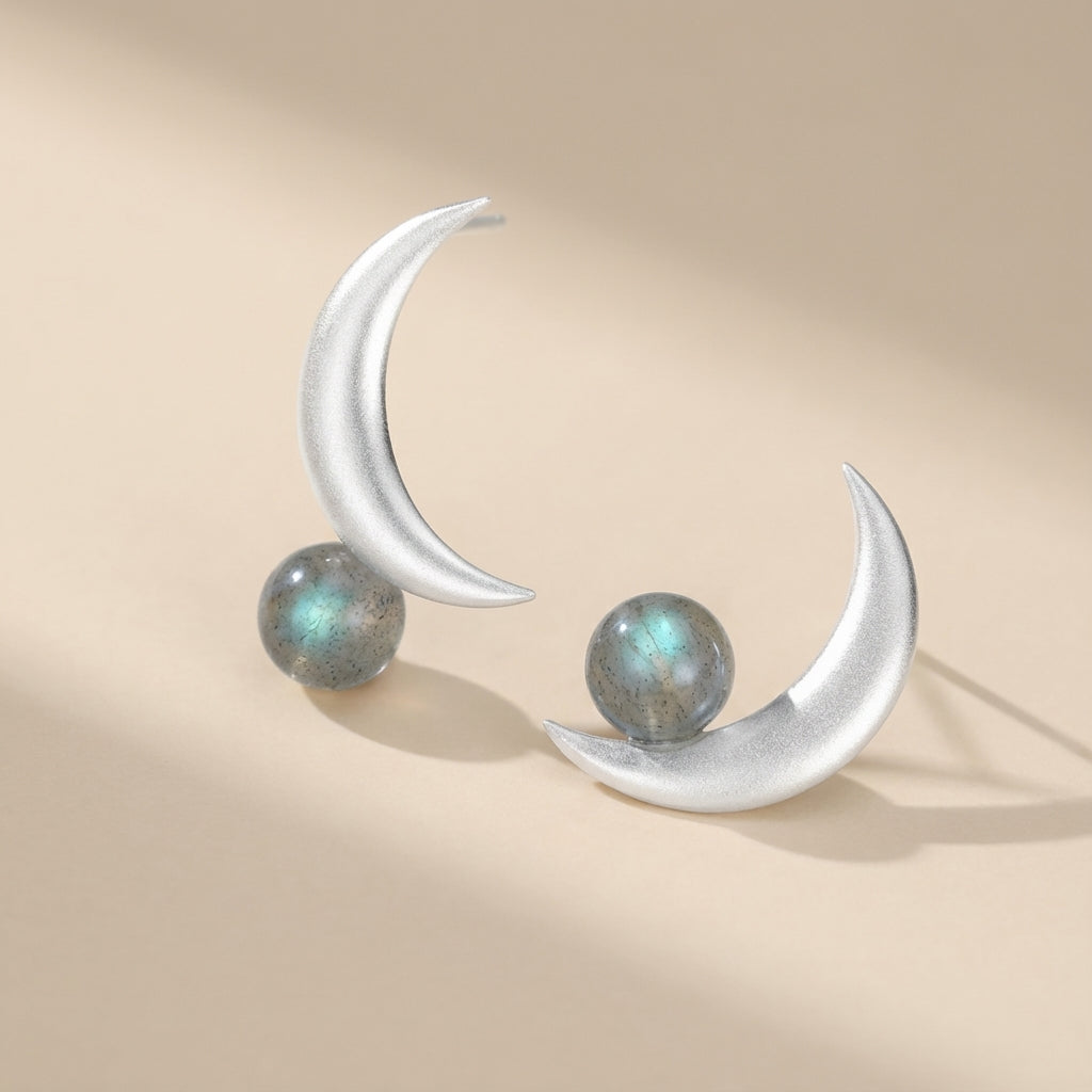 Boucles d'Oreilles Labradorite "Lune Envoûtante" Argent