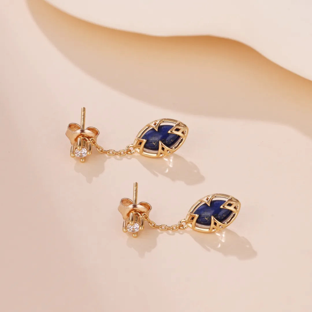 Lapis Lazuli and Clear Quartz "Marine Serenity" Gold-Plated Earrings