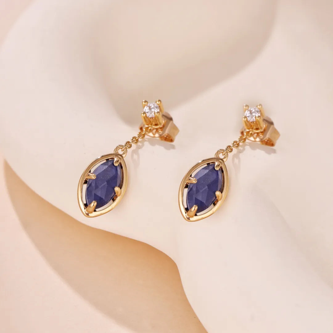 Lapis Lazuli and Clear Quartz "Marine Serenity" Gold-Plated Earrings