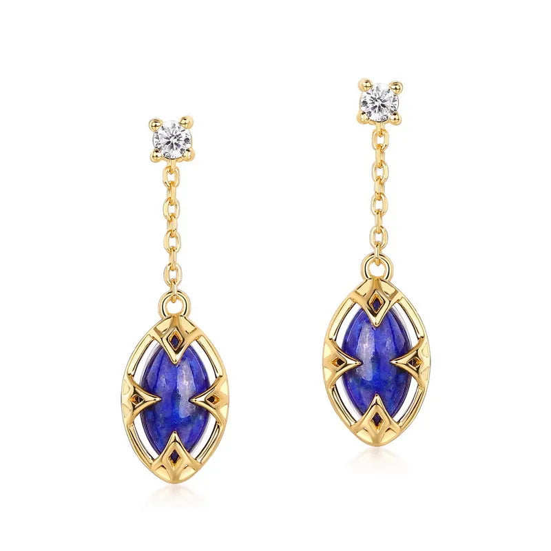 Lapis Lazuli and Clear Quartz "Marine Serenity" Gold-Plated Earrings