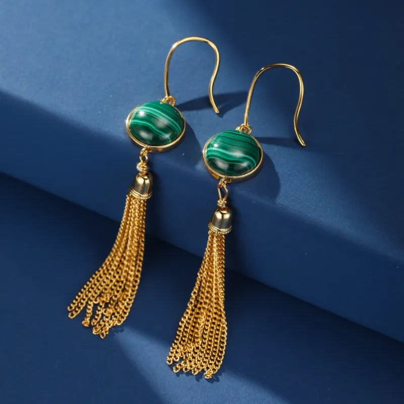 Malachite Earrings ''Gold Cascade'' Silver Plated Gold