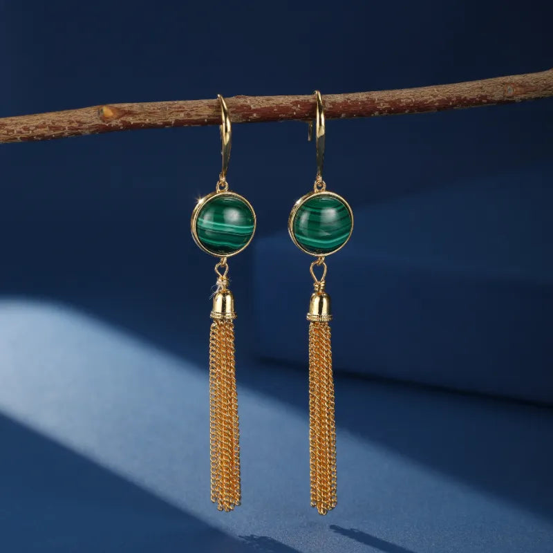 Malachite Earrings ''Gold Cascade'' Silver Plated Gold