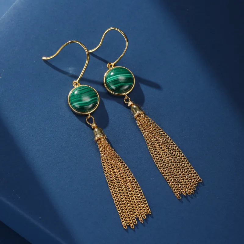 Malachite Earrings ''Gold Cascade'' Silver Plated Gold