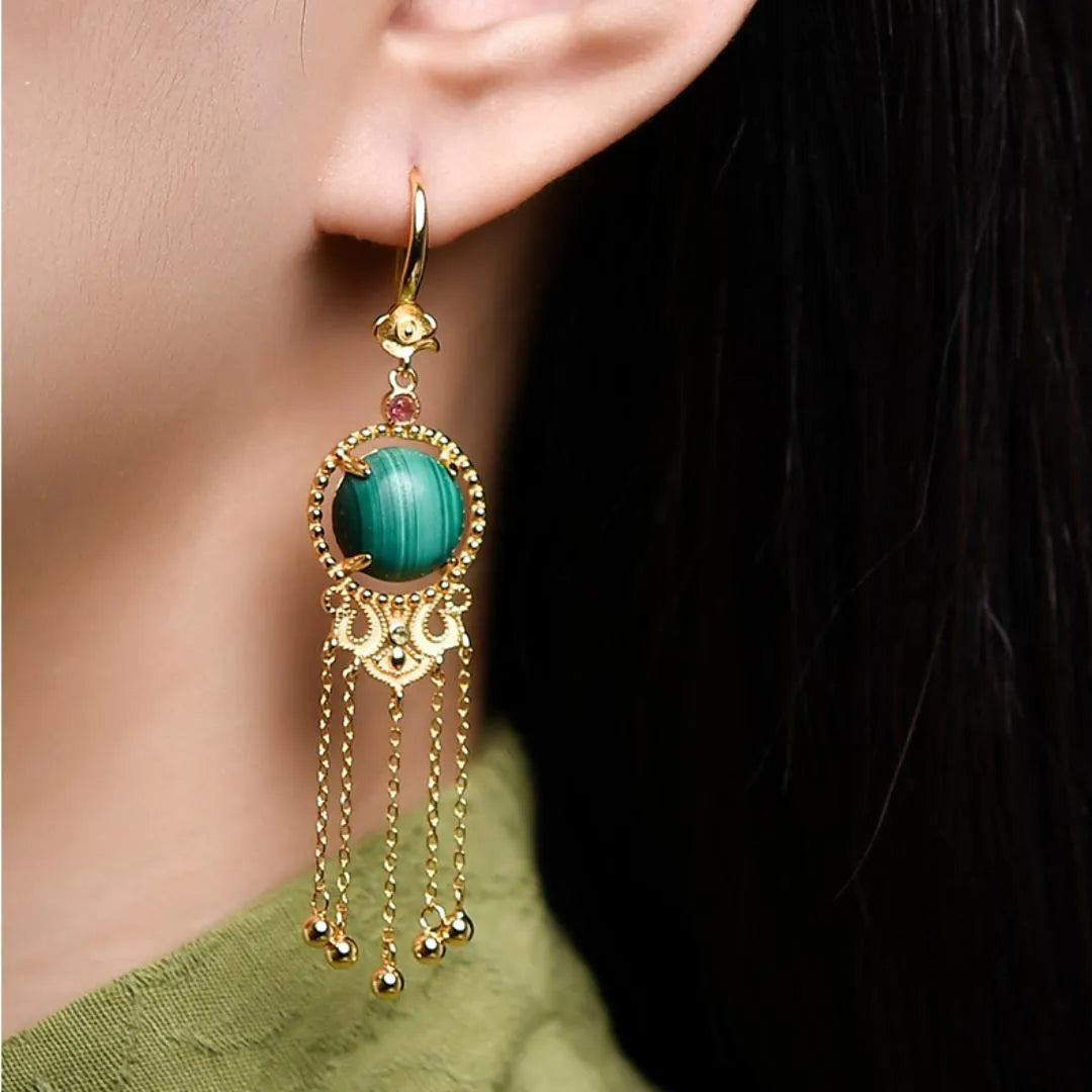 Malachite Earrings "Golden Cloud" Silver