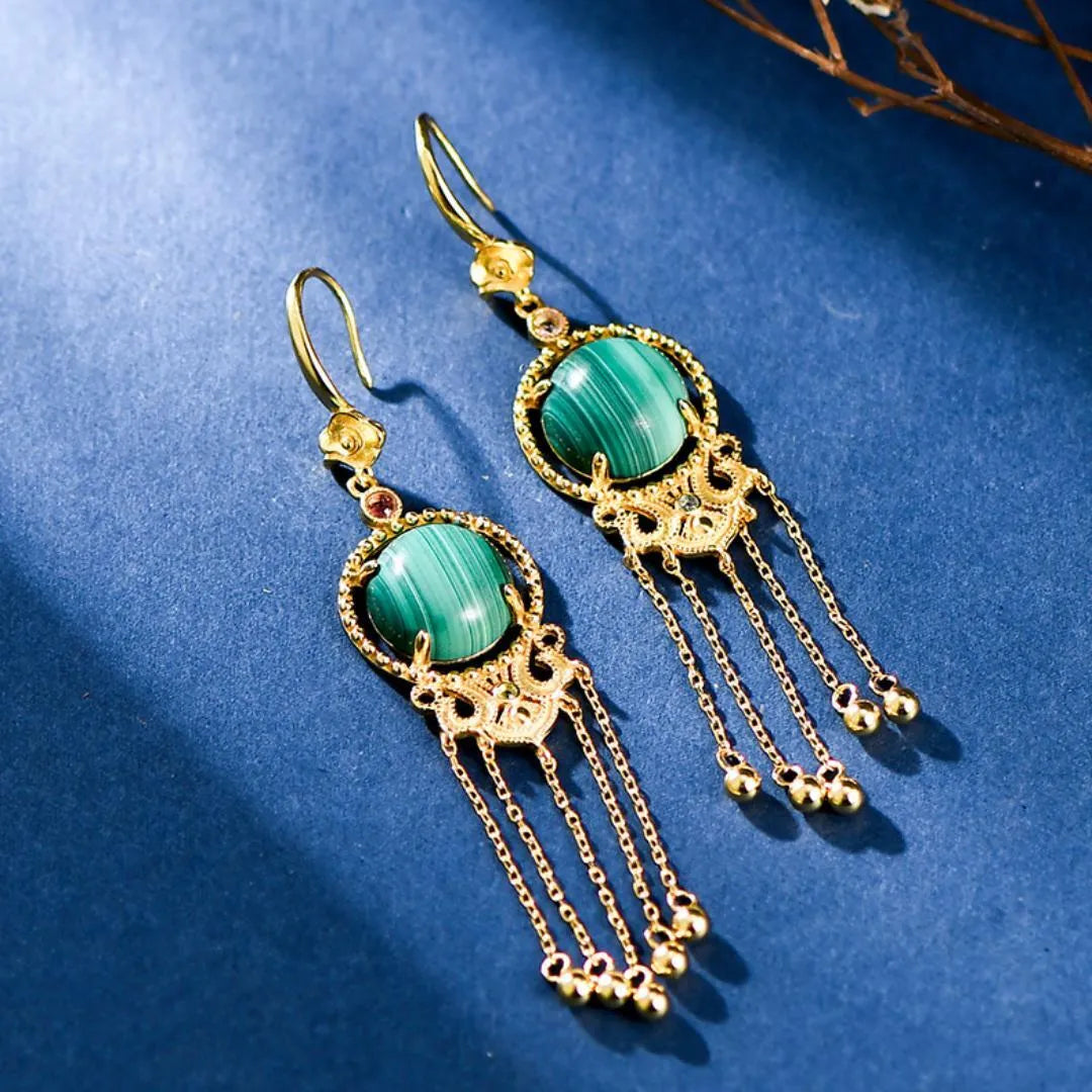 Malachite Earrings "Golden Cloud" Silver