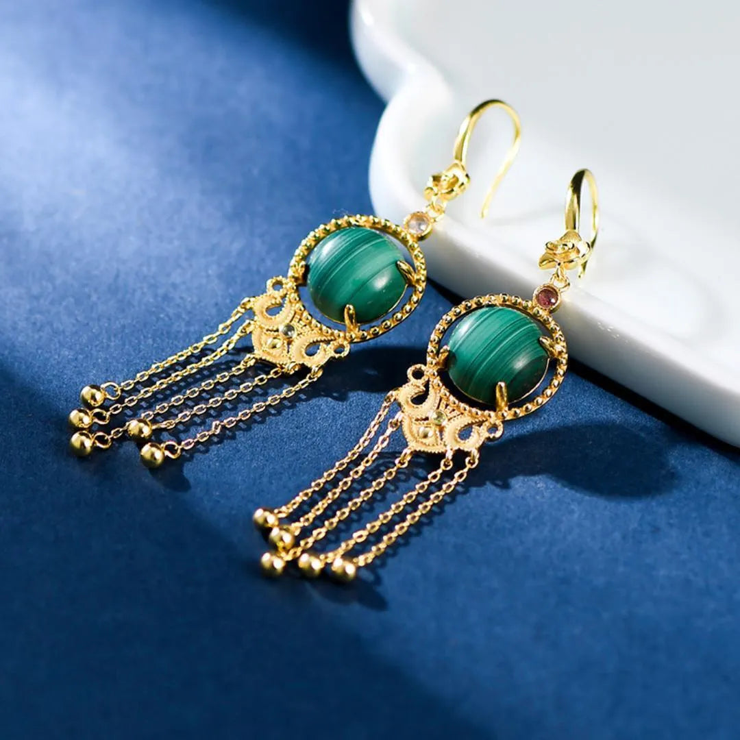 Malachite Earrings "Golden Cloud" Silver