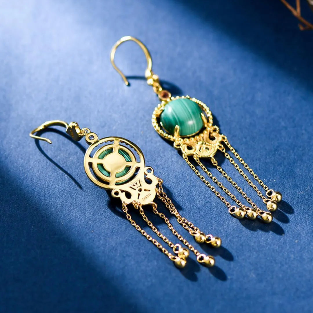 Malachite Earrings "Golden Cloud" Silver
