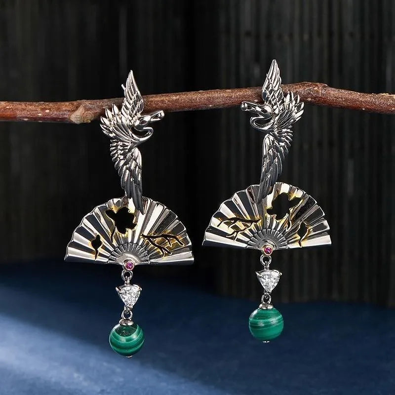 Malachite Earrings "Spiritual Protection" Silver