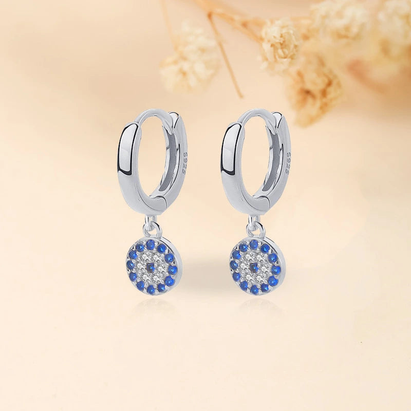 Silver Evil Eye Charm Earrings