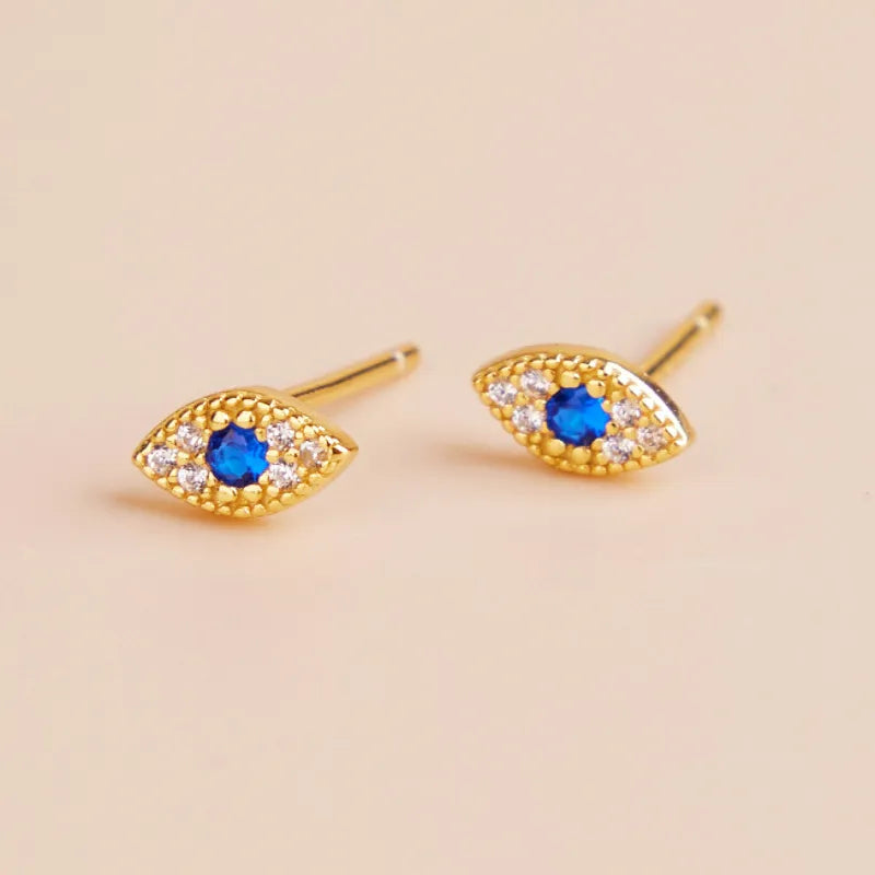 Evil Eye "Keep-Blue" Gold-Plated Silver Earrings